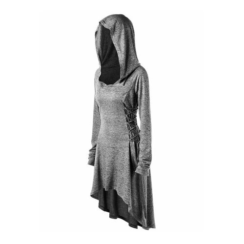  Gemijack Womens Halloween Costumes Medieval Renaissance Costume Long Sleeve Cosplay Hoodie Dress Cloak Grey