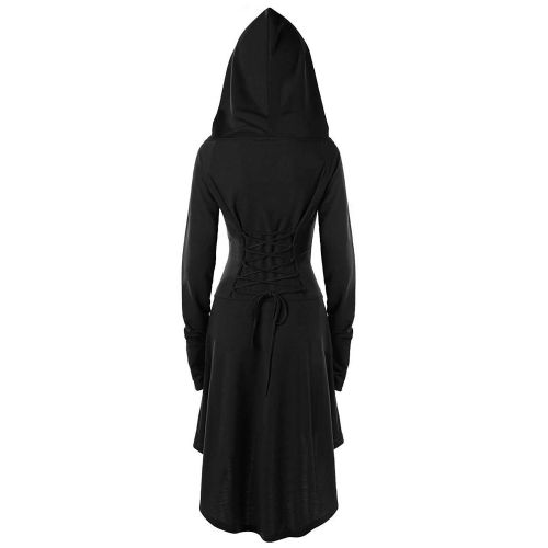  Gemijack Womens Renaissance Costumes Hooded Robe Lace Up Vintage Pullover High Low Long Hoodie Dress Cloak