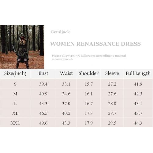  Gemijack Womens Renaissance Costumes Hooded Robe Lace Up Vintage Pullover High Low Long Hoodie Dress Cloak