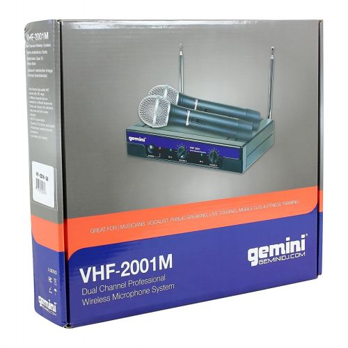  Brand New Gemini Vhf-2001m Dual Wireless Vhf Handheld Microphone System with (2) Mics with Built in Transmitters + Wireless Receiver