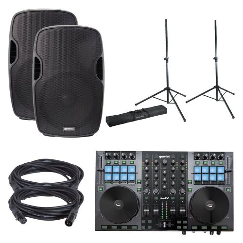  Gemini G4V 4-Ch DJ Controller wAS-15P Speaker Pack