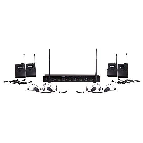  Gemini UHF-04HL 4 Channel Wireless Microphone System with 4 Portable Headset Lavaliers