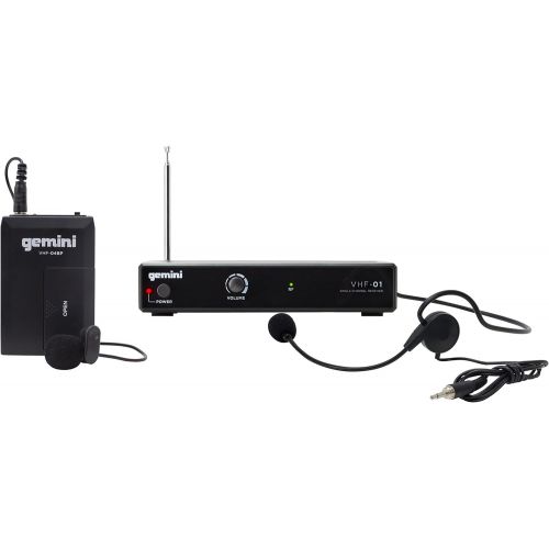  Gemini VHF-01HL-C6 Professional Audio DJ Equipment Single Channel Wireless VHF System and Lavalier Headset Microphone with 100ft Operating Range