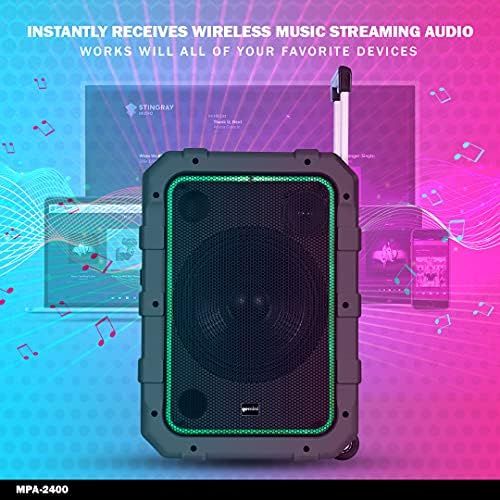  Gemini Sound MPA-2400 20, 240W Watts Wireless Portable Rechargeable Weatherproof Bluetooth Trolley Tailgate Speaker with LED Party Lights, 6 DSP Modes, Microphone/Guitar Inputs, FM