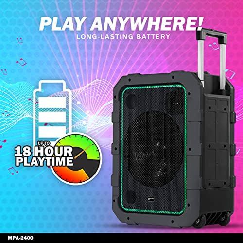  Gemini Sound MPA-2400 20, 240W Watts Wireless Portable Rechargeable Weatherproof Bluetooth Trolley Tailgate Speaker with LED Party Lights, 6 DSP Modes, Microphone/Guitar Inputs, FM