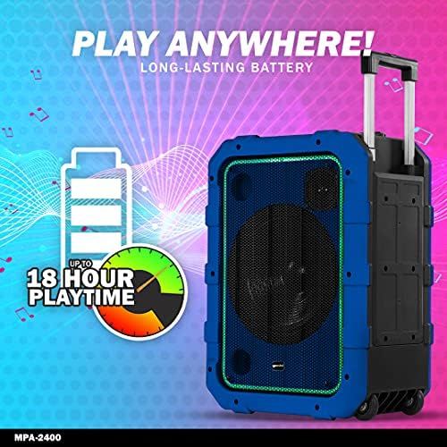  Gemini Sound MPA-2400 20, 240W Watts Wireless Portable Rechargeable Weatherproof Bluetooth Trolley Tailgate Speaker with LED Party Lights, 6 DSP Modes, Microphone/Guitar Inputs, FM