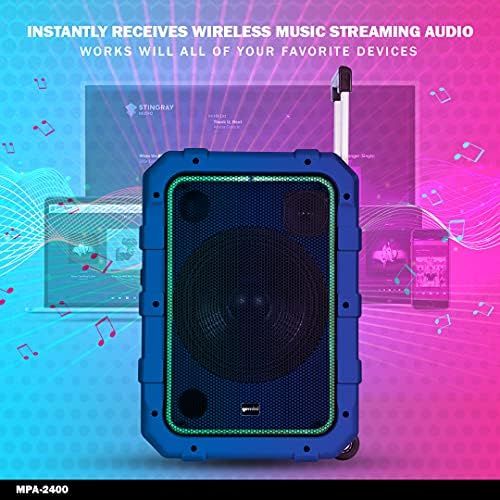  Gemini Sound MPA-2400 20, 240W Watts Wireless Portable Rechargeable Weatherproof Bluetooth Trolley Tailgate Speaker with LED Party Lights, 6 DSP Modes, Microphone/Guitar Inputs, FM