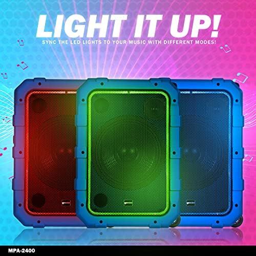  Gemini Sound MPA-2400 20, 240W Watts Wireless Portable Rechargeable Weatherproof Bluetooth Trolley Tailgate Speaker with LED Party Lights, 6 DSP Modes, Microphone/Guitar Inputs, FM