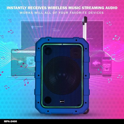  Gemini Sound MPA-2400 20, 240W Watts Wireless Portable Rechargeable Weatherproof Bluetooth Trolley Tailgate Speaker with LED Party Lights, 6 DSP Modes, Microphone/Guitar Inputs, FM