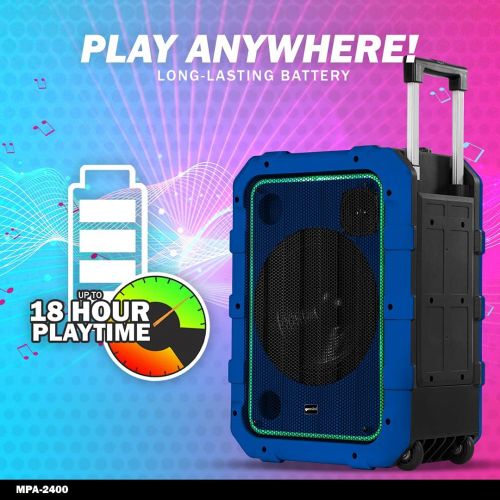  Gemini Sound MPA-2400 20, 240W Watts Wireless Portable Rechargeable Weatherproof Bluetooth Trolley Tailgate Speaker with LED Party Lights, 6 DSP Modes, Microphone/Guitar Inputs, FM