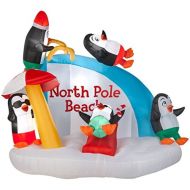Gemmy Airblown Inflatable Penguins Beach Vacation Having Fun On A Slide Holiday Decor 7.5-foot Wide x 6-f