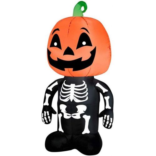  Gemmy Airblown Inflatable Skeleton Boy with a Pumpkin as His Head - Holiday Decoration, 3.5-foot Tall