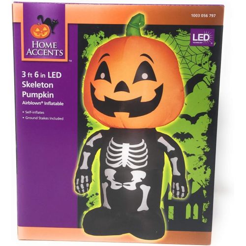  Gemmy Airblown Inflatable Skeleton Boy with a Pumpkin as His Head - Holiday Decoration, 3.5-foot Tall