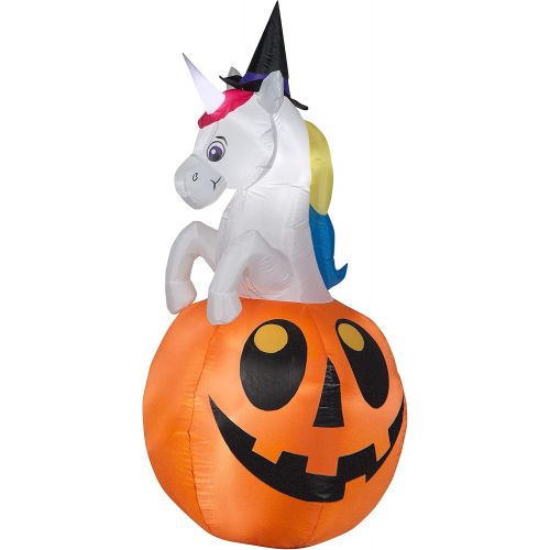  할로윈 용품Gemmy Airblown Unicorn w/Colorchanging Horn Out of Pumpkin Scene (RGB), 5 ft Tall, Multicolored