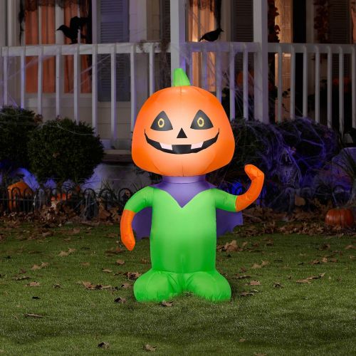  할로윈 용품Gemmy Inflatable Outdoor Friendly Halloween Characters - 3.5 ft Tall (Super Hero Jack Pumpkin)