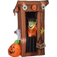 할로윈 용품Gemmy Animated Airblown Door Opening Spooky Outhouse w/Monster Scene, 6 ft Tall, Brown