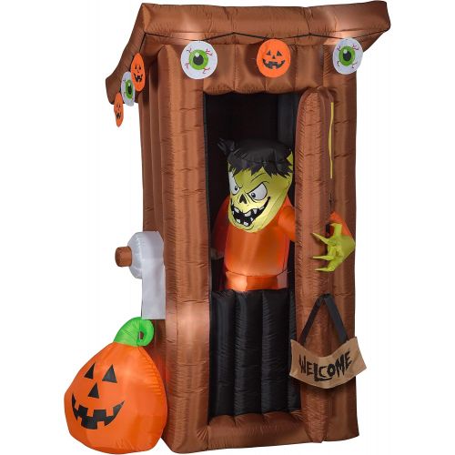  할로윈 용품Gemmy Animated Airblown Door Opening Spooky Outhouse w/Monster Scene, 6 ft Tall, Brown