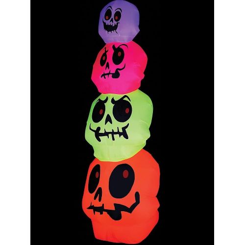  할로윈 용품Gemmy 07207376 6-ft x Lighted Skull Halloween Inflatable, Multi-Colored