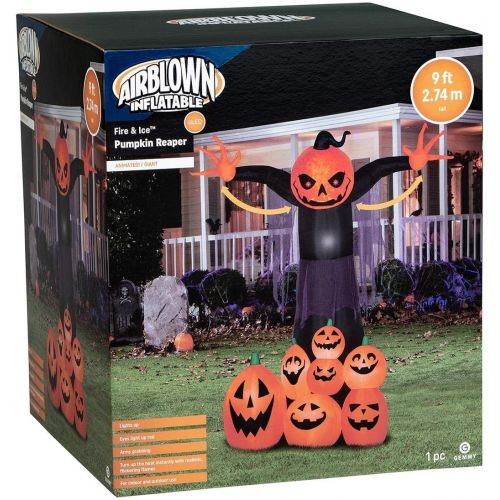  할로윈 용품Gemmy LightShow 9FT Halloween Projection Inflatable Fire and Ice Pumpkin Reaper Outdoor Decoration