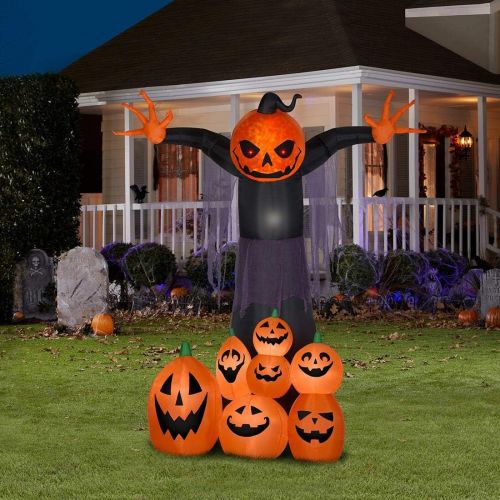  할로윈 용품Gemmy LightShow 9FT Halloween Projection Inflatable Fire and Ice Pumpkin Reaper Outdoor Decoration