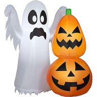 Gemmy Christmas Airblown Inflatable Ghost w/Pumpkin Stack Scene (WM), Multicolored