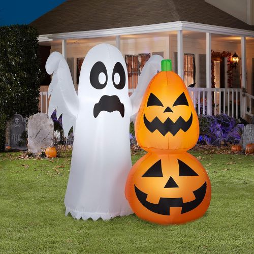  할로윈 용품Gemmy Christmas Airblown Inflatable Ghost w/Pumpkin Stack Scene (WM), Multicolored