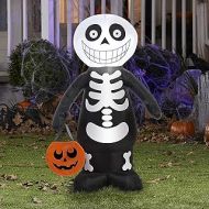 할로윈 용품Gemmy Halloween Inflatable 3.5 LED Trick or Treat Skeleton Boy Holding Pumpkin