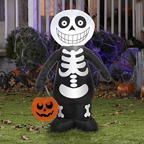  할로윈 용품Gemmy Halloween Inflatable 3.5 LED Trick or Treat Skeleton Boy Holding Pumpkin