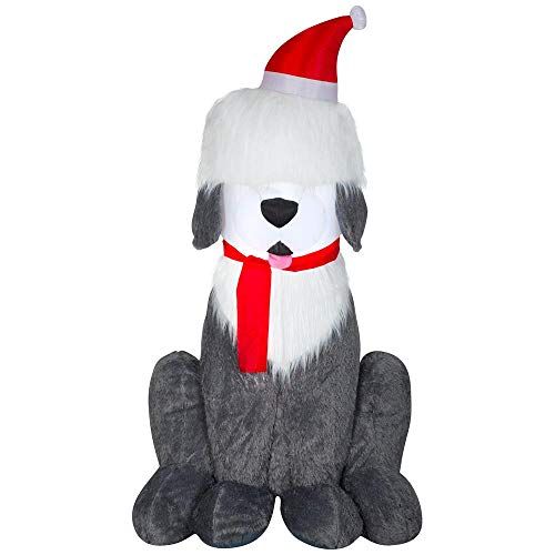  할로윈 용품Gemmy 7Ft. Christmas Inflatable Airblown Sheep Dog with Santa Hat Indoor/Outdoor Holiday Decoration
