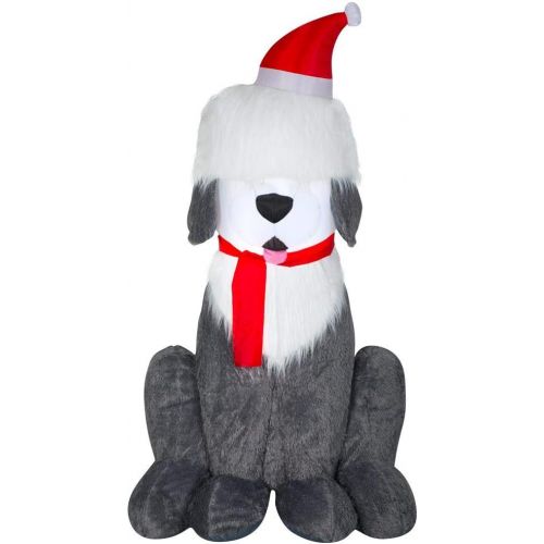  할로윈 용품Gemmy 7Ft. Christmas Inflatable Airblown Sheep Dog with Santa Hat Indoor/Outdoor Holiday Decoration