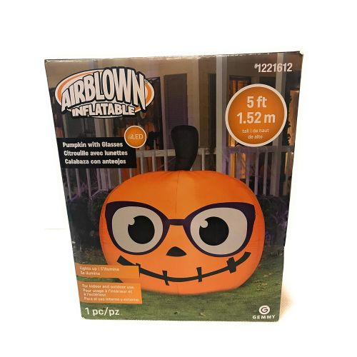  할로윈 용품Gemmy 5 Airblown Inflatable Nerdy Jack-O-Lantern Pumpkin w/Glasses Yard Decoration 224143