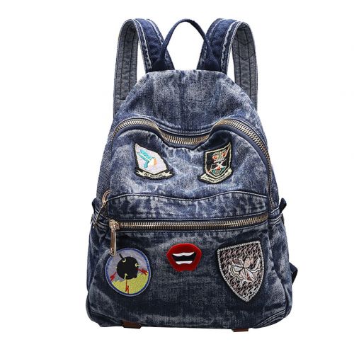  Genda 2Archer Classic Denim Bookbags School Bag Jeans Backpack with Patches for Girls