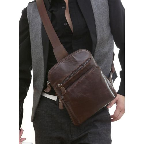  Genda 2Archer Old School Style Mens Leather Chest Pack Sling Crossbody Bag