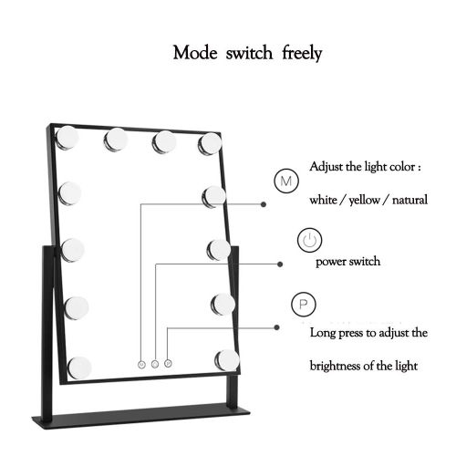  Gener LED Makeup Mirror Large Vanity Mirror with 12 LED Light Bulbs Touch Screen Countertop Cosmetic Mirror...