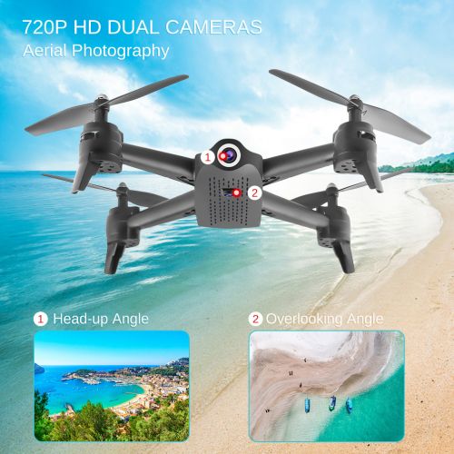  ALLCACA RC Drone 6-axis Gyro Quadcopter Optical Flow Positioning Drone with Double 720P HD Cameras, Altitude Hold, Headless Mode and 360° Flip, Black