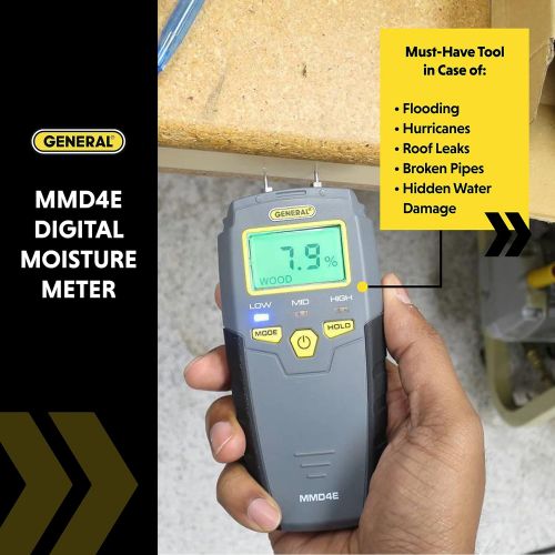  [아마존베스트]General Tools MMD4E Digital Moisture Meter, Water Leak Detector, Moisture Tester, Pin Type, Backlit LCD Display With Audible and Visual High-Medium-Low Moisture Content Alerts, Gra