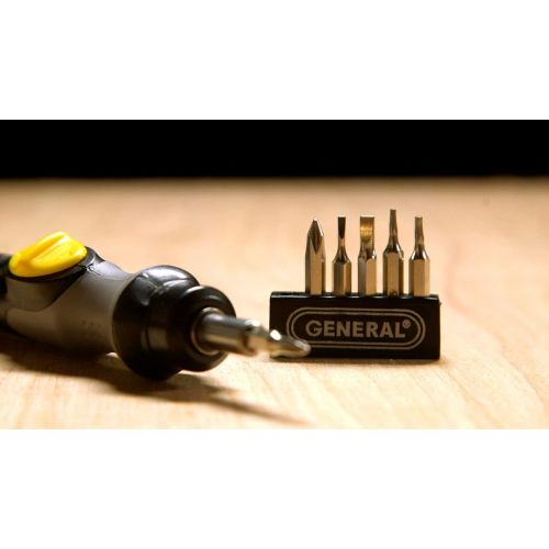 General Tools Precision Cordless Electric Screwdriver #500 with Six Bits and Quick Change Chuck, Handles Difficult, Repetitive Screw-Fastening Jobs