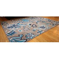 Generations New Contemporary Flowers Modern Area Rug, 2 x 3, Brown/Navy/Coral/Blue/Grey