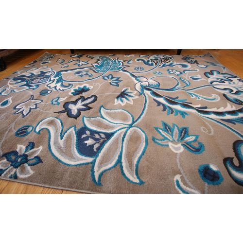  Generations New Contemporary Flowers Modern Area Rug, 2 x 3, Brown/Navy/Coral/Blue/Grey