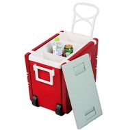 generec Multi Function Rolling Cooler Picnic Camping Outdoor w/Table & 2 Chairs Red
