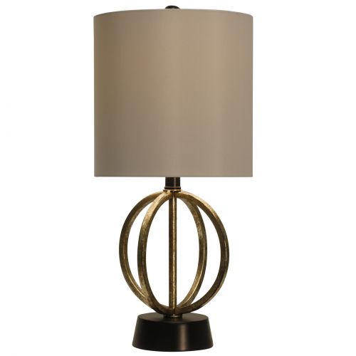 제네릭 Generic Laslo Table Lamp - Gold and Satin Black Finish - White Hardback Fabric Shade