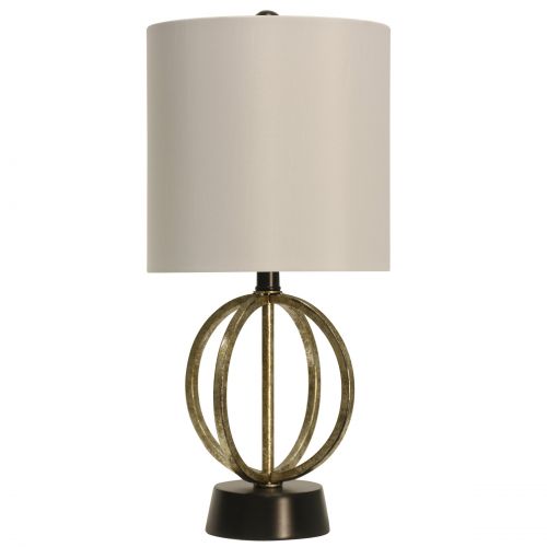 제네릭 Generic Laslo Table Lamp - Gold and Satin Black Finish - White Hardback Fabric Shade