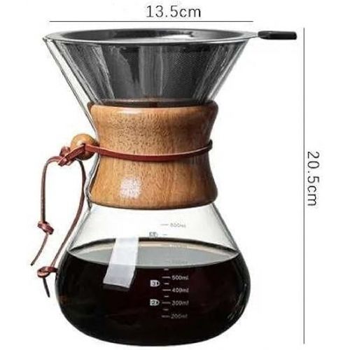 제네릭 Pour Over Glass Coffee Maker with Double Layer Stainless Steel Filter, 800 ml, 28 oz