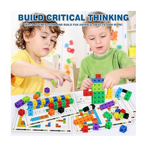 제네릭 Math Cubes, STEM Toy Learning Math Games Number Blocks for Kids 3 4 5 6 7 8+ Years Old Math Manipulatives 100 Snap Cubes Gift Toys for Toddler Kids Girl Boys Educational Toys Building Blocks 148PCS