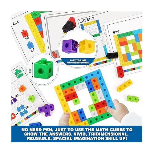 제네릭 Math Cubes, STEM Toy Learning Math Games Number Blocks for Kids 3 4 5 6 7 8+ Years Old Math Manipulatives 100 Snap Cubes Gift Toys for Toddler Kids Girl Boys Educational Toys Building Blocks 148PCS