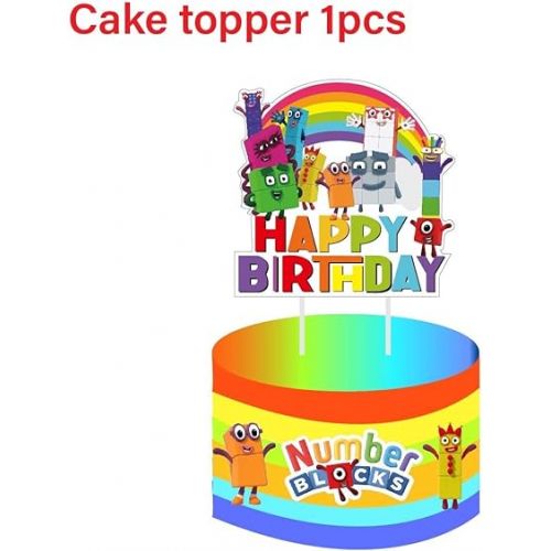 제네릭 number birthday party supplies balloon cake topper blocks plates fork spoon birthday decoration for kids