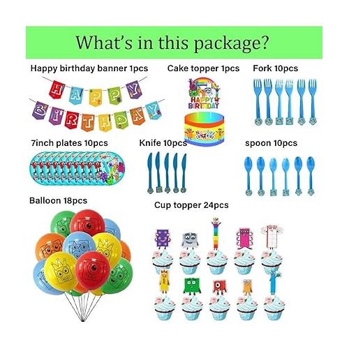 제네릭 number birthday party supplies balloon cake topper blocks plates fork spoon birthday decoration for kids