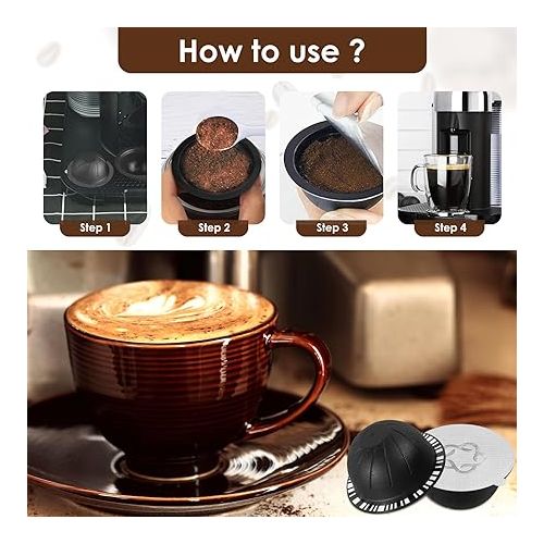 제네릭 4Pcs Reusable Coffee Pods for Nespresso Vertuo with Silicone Lids Spoon and Brush Food Grade Refillable Coffee Capsule Caps Compatible for ENV135 ENV150 GCA1 Vertuuline Plus Vertuo POP Coffee Machine