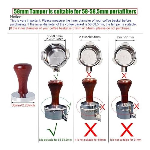 제네릭 58mm Espresso Tamper, Coffee Tamper 58mm for 58mm Portafilters, Press 2.28inch Tampers Tool Aluminum Base Wood Handle