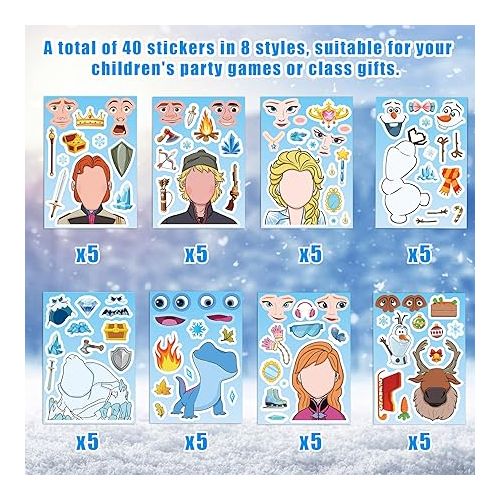 제네릭 Frozen Stickers Birthday Party Favors, 40 Sheets Make Your Own Frozen Stickers, Make a Face Stickers Frozen Birthday Party Supplies for Frozen Birthday Party Decorations and Classroom Gifts